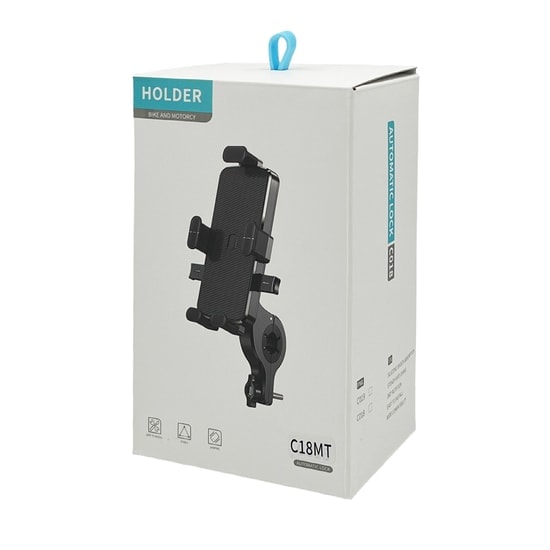 Nettech C18MT Siyah Bisiklet Motosiklet Telefon Tutucu (NT-109311) - Gidon Bağlantılı, Güçlü Kavrama, Universal Tasarım