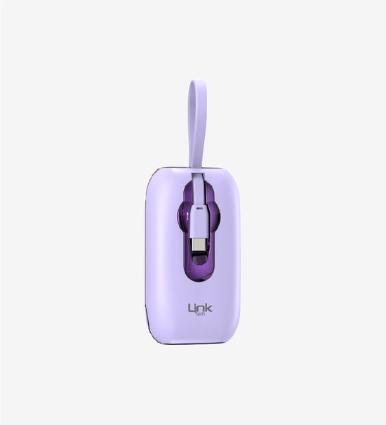 LinkTech LPB-MP09 Mor 22.5W 9600mAh Hızlı Şarj Powerbank - Dijital Ekranlı, Dahili Lightning & Type-C Kablolu