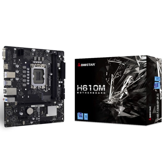 Biostar H610MHP 2.0 LGA1700 DDR4 Anakart - Intel H610, Micro ATX, 64GB DDR4 3200MHz, 2 DIMM, M.2, HDMI VGA