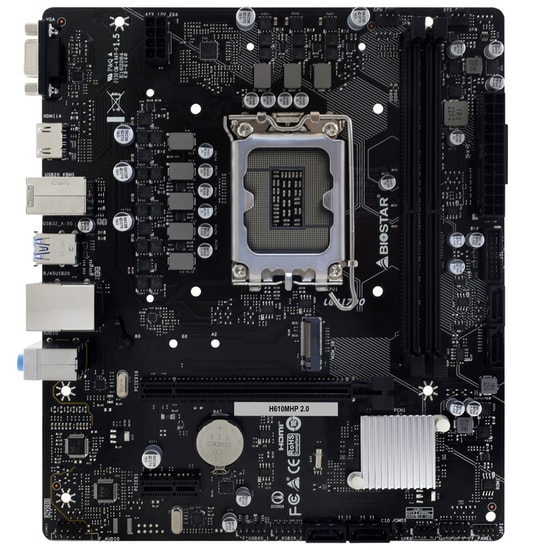 Biostar H610MHP 2.0 LGA1700 DDR4 Anakart - Intel H610, Micro ATX, 64GB DDR4 3200MHz, 2 DIMM, M.2, HDMI VGA