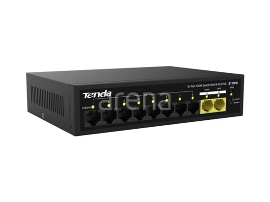 Tenda S110PC 10 Port 10/100 Mbps 8 Port PoE Destekli Switch - 80W Güç, 2 Adet Uplink Port, Masaüstü Tasarım