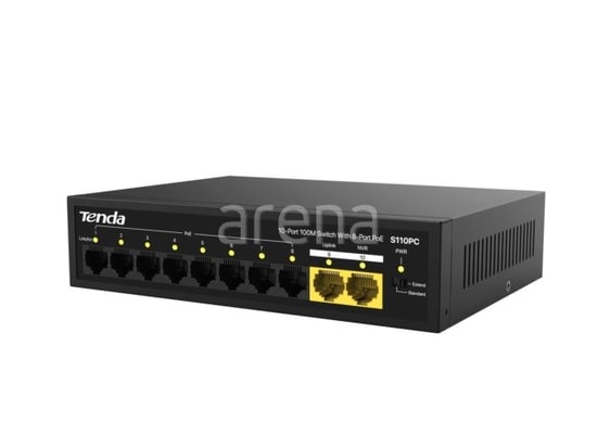 Tenda S110PC 10 Port 10/100 Mbps 8 Port PoE Destekli Switch - 80W Güç, 2 Adet Uplink Port, Masaüstü Tasarım