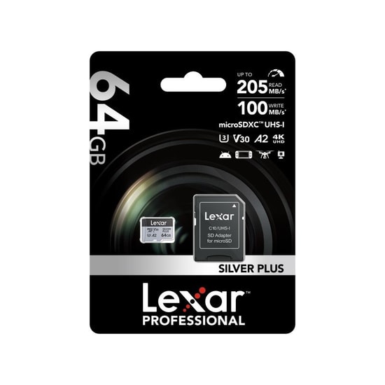 Lexar 64gb Microsd High-Performance Silver Plus Microsdxc Uhs-I Up To 205mb/S Read 100mb/S Kart Bellek LMSSIPL064G-BNANG