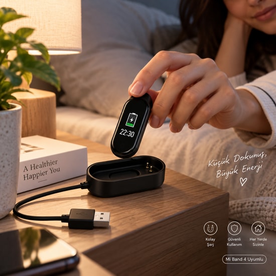 Nettech Mi Band 4 Siyah Akıllı Bileklik için Kablosuz Şarj Cihazı (NT-110063) - Wireless, Hızlı Şarj, İthalatçı Garantil