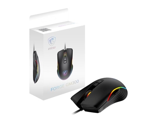 MSI FORGE GM300 Siyah Kablolu RGB Oyuncu Mouse - 7200DPI Optik Sensör, 7 Tuş, 118g Ağırlık, 150cm Kablo Uzunluğu