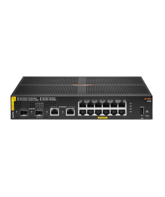 HP Aruba 6100 12G 12 Port PoE+ Gigabit Switch (JL679A) - 2xSFP+ Uplink, 139W PoE Destekli Yönetilebilir Anahtar