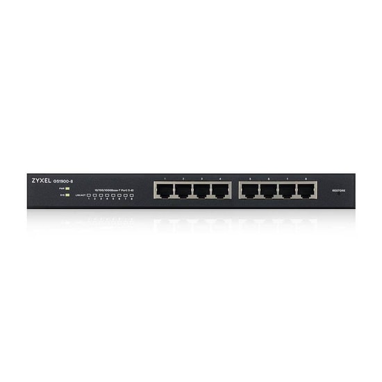 Zyxel GS1900-8 V2 8 Port Gigabit Web Yönetilebilir Switch - 10/100/1000 Mbps, Fansız Tasarım, Kompakt Metal Kasa