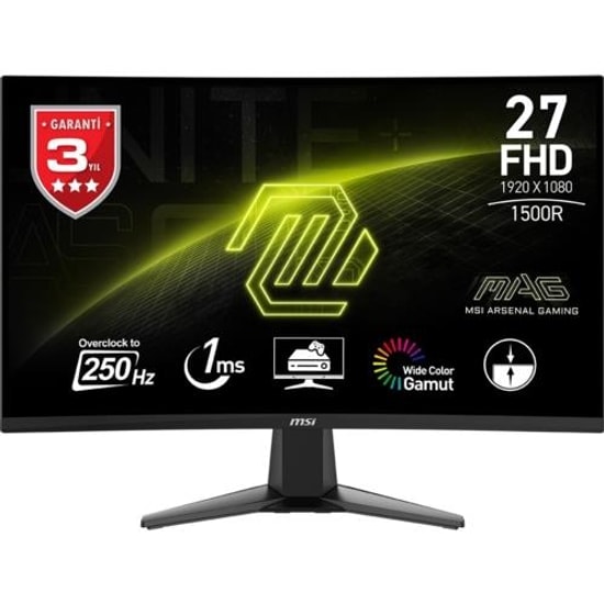 MSI MAG 27C6X 27" FHD 1920x1080 250Hz 1ms Curved VA LED Oyuncu Monitörü - 1500R, Adaptive-Sync, HDMI, 16:9, 250Nit