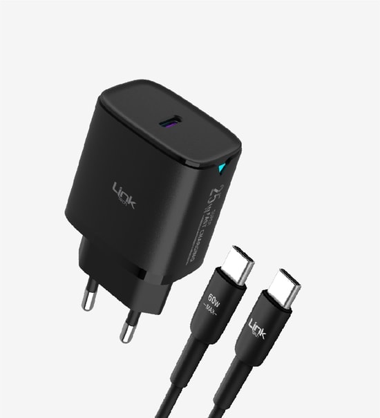 LinkTech LSC-C311 Siyah 25W Type-C to Type-C Kablolu Hızlı Şarj Aleti - PD Destekli, Siyah, Güvenli Şarj Adaptörü