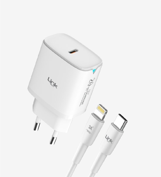 LinkTech C308 20W Hızlı Şarj Aleti (LSC-C308) - Type-C to Lightning Kablolu Güç Adaptörü, PD Destekli, Beyaz