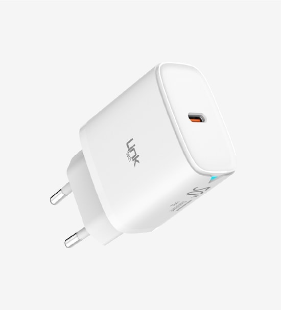LinkTech C308 20W Hızlı Şarj Aleti (LSC-C308) - Type-C to Lightning Kablolu Güç Adaptörü, PD Destekli, Beyaz
