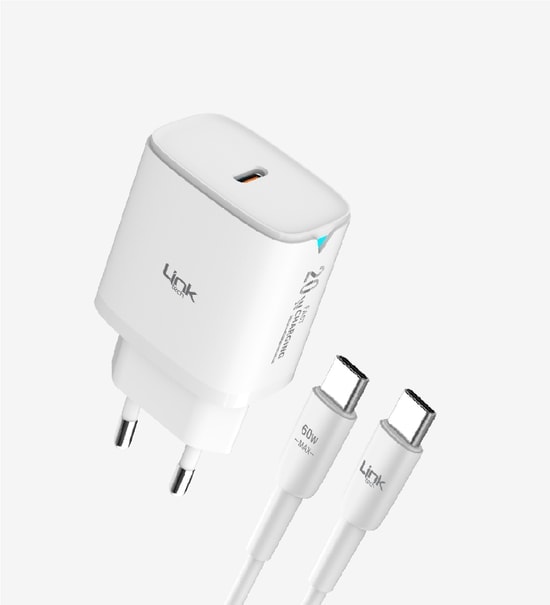 LinkTech LSC-C307 20W PD Hızlı Şarj Aleti - Type-C to Type-C Kablolu Güç Adaptörü 20W Hızlı Şarj Cihazı Seti