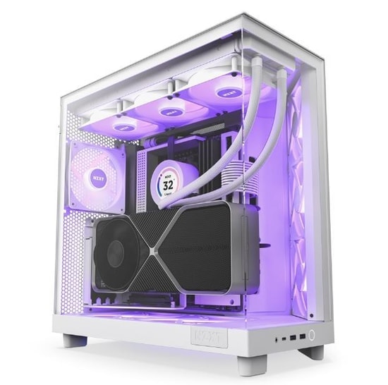 NZXT H6 Flow RGB Beyaz ATX Mid Tower Oyuncu Kasası (CC-H61FW-R1) - 3x120mm RGB Fan, Temperli Cam, USB Type-C, Mesh