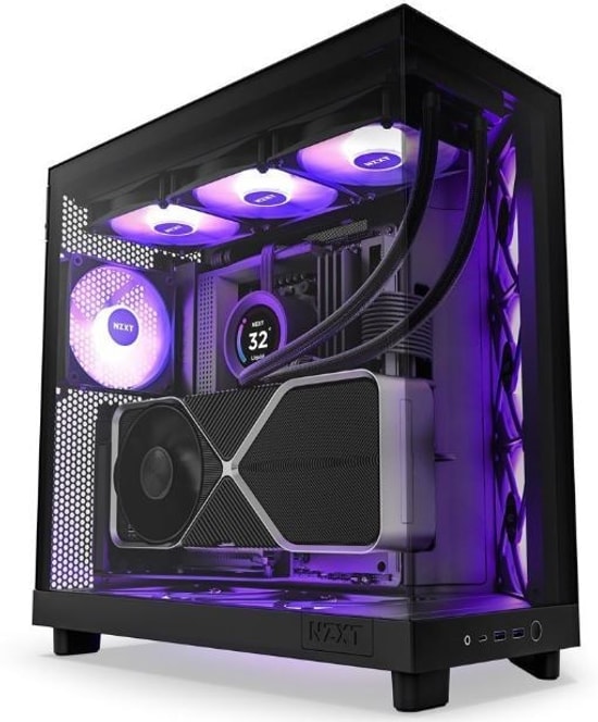 NZXT H6 Flow RGB Siyah ATX Mid Tower Kasa (CC-H61FB-R1) - 3x120mm RGB Fan, Temperli Cam, Mesh Panel, USB Type-C