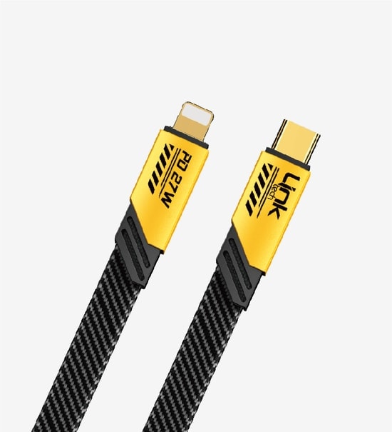 LinkTech K475 Mecha Style 120cm 65W+20W 2in1 USB-C PD Hızlı Şarj Kablosu - Sarı, 1.2 Metre Örgülü