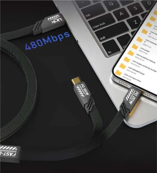 LinkTech K475 Mecha Style 120cm 65W+20W 2in1 USB-C PD Hızlı Şarj Kablosu - Sarı, 1.2 Metre Örgülü