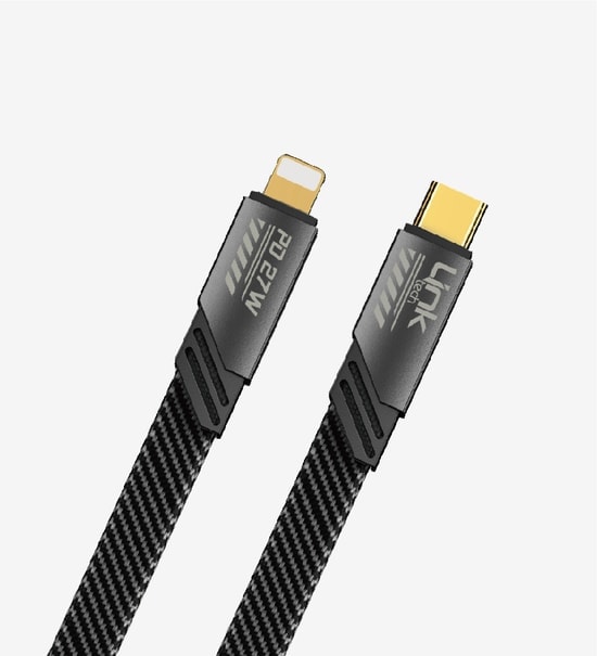 LinkTech K475 Mecha Stil 120cm 65W+20W USB-C Type-C + Lightning Hızlı Şarj Y-Kablosu (LCA-K475/GRAY) - Gri