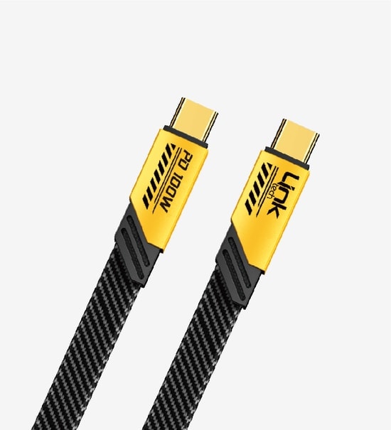 LinkTech K472 Mecha Stil 120cm 100W Type-C to Type-C Hızlı Şarj Kablosu - Sarı, Örgülü Tasarım, LCA-K472/YELLOW