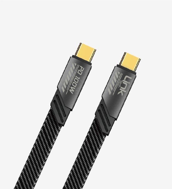 LinkTech K472 Mecha Stil 1.2m 100W Type-C to Type-C Hızlı Şarj Kablosu - Gri, Örgülü Tasarım, LCA-K472/GRAY