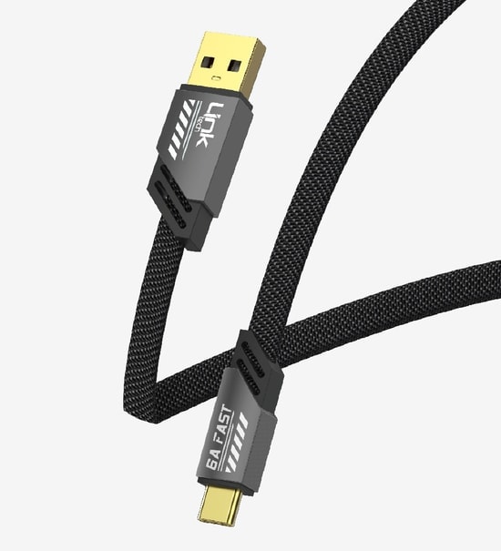 Linktech K470 Mecha Stil 120cm 6A USB-A Type-C Hızlı Şarj Kablosu - Gri, Örgülü, LCA-K470/GRAY, Dayanıklı Tasarım