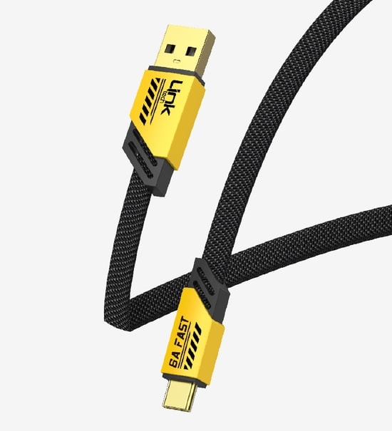 Linktech K470 Mecha Stil 120cm 6A USB-A Type-C Hızlı Şarj Kablosu - Gri, Örgülü, LCA-K470/GRAY, Dayanıklı Tasarım