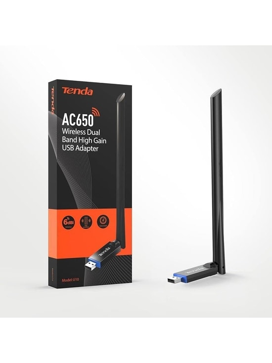 Tenda U10 AC650 Kablosuz WiFi 5 USB Ağ Adaptörü - 6dBi MU-MIMO Anten, 433+200Mbps Hız, Dual Band, Geniş Uyumluluk