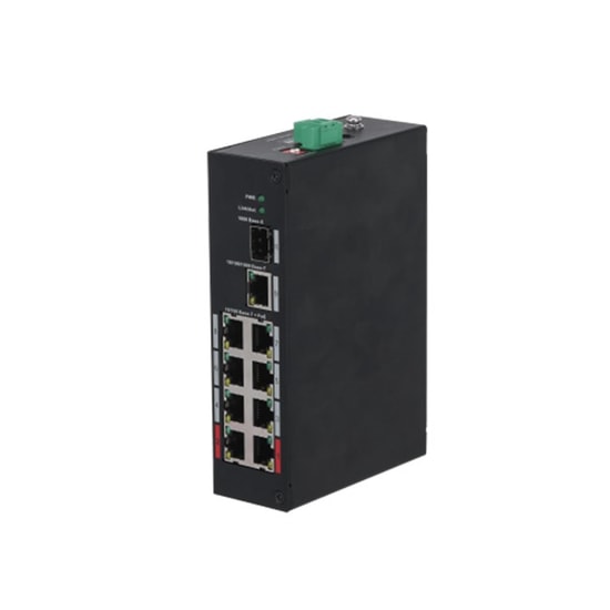Dahua PFS3110-8ET-96-V2 Endüstriyel PoE Switch - 8 100MBps Port, 1xGE Uplink, 1xSFP, 96W PoE, Gerilim Koruma, Metal Kasa