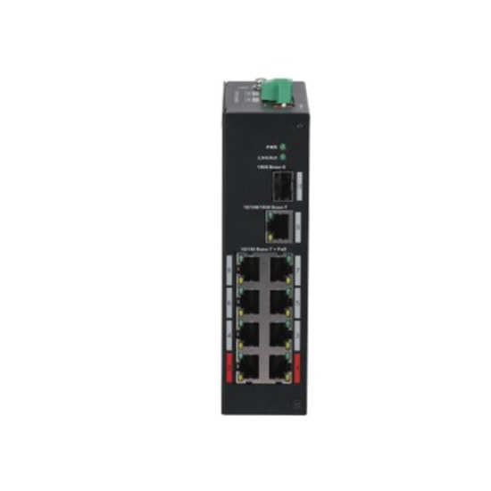 Dahua PFS3110-8ET-96-V2 Endüstriyel PoE Switch - 8 100MBps Port, 1xGE Uplink, 1xSFP, 96W PoE, Gerilim Koruma, Metal Kasa