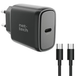 Nettech NT-HCH05 25W PD Type-C Şarj Aleti - Siyah, Hızlı Şarj, Kablo Dahil, Tek Çıkışlı Kompakt Tasarım Adaptörü
