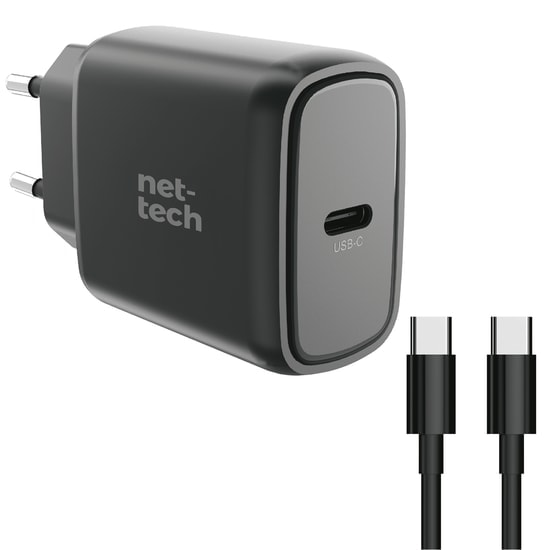 Nettech NT-HCH05 25W PD Type-C Şarj Aleti - Siyah, Hızlı Şarj, Kablo Dahil, Tek Çıkışlı Kompakt Tasarım Adaptörü