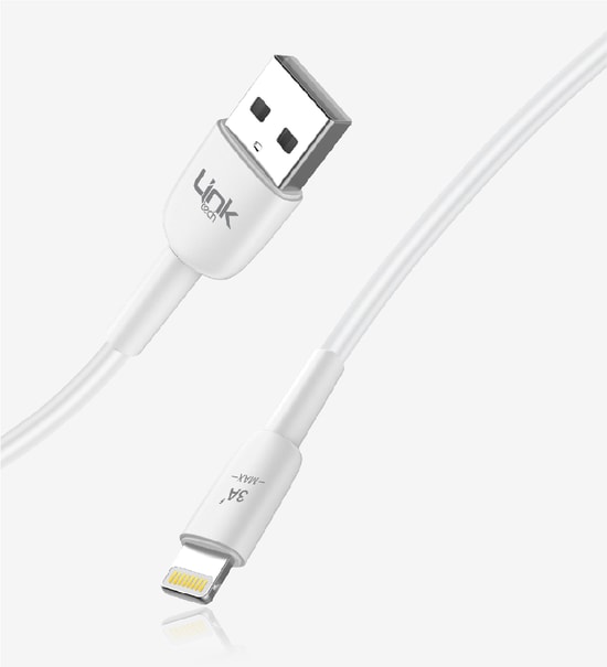 LinkTech K601 Safe Beyaz 3A USB-A Lightning 100cm Silikon Sargılı Hızlı Şarj ve Data Kablosu - Alüminyum Başlık