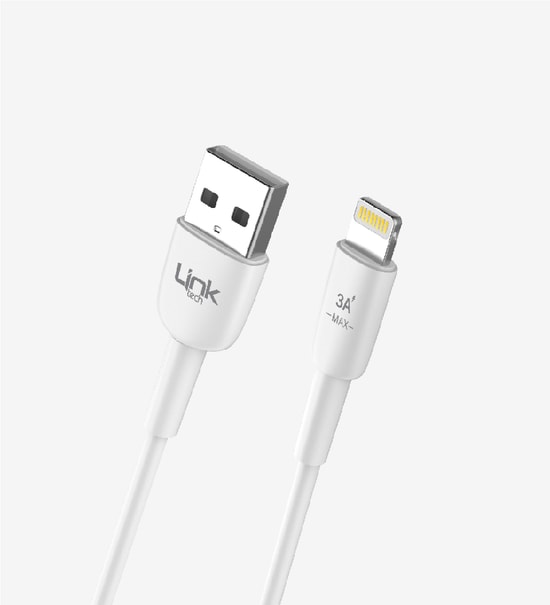 LinkTech K601 Safe Beyaz 3A USB-A Lightning 100cm Silikon Sargılı Hızlı Şarj ve Data Kablosu - Alüminyum Başlık