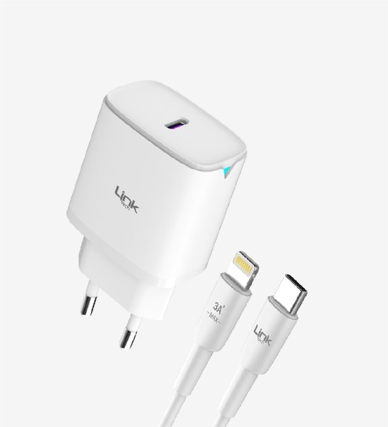 Linktech C313 30W Safe Gan3 Tip-C Lightning Kablolu Hızlı Şarj Adaptörü (LSC-C313) - PD, QC 4.0, 3A Güç, Beyaz