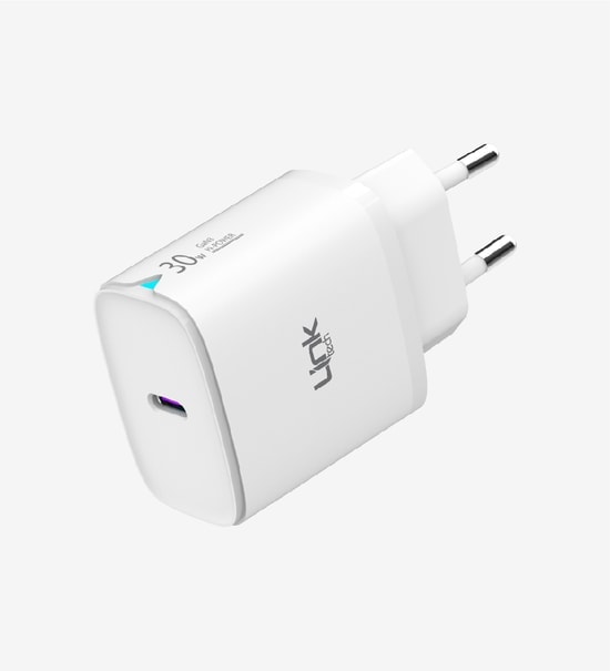 Linktech C313 30W Safe Gan3 Tip-C Lightning Kablolu Hızlı Şarj Adaptörü (LSC-C313) - PD, QC 4.0, 3A Güç, Beyaz