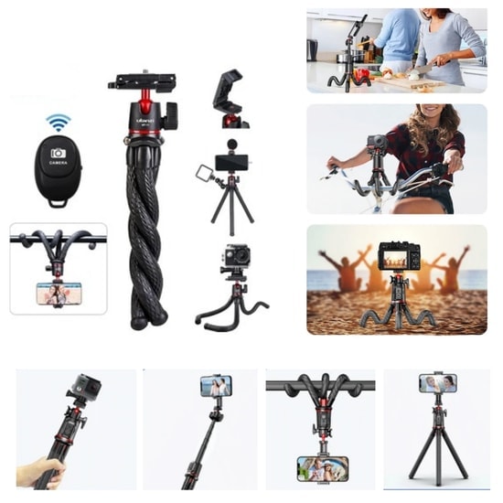 Rtako Octopus Stand Telefon ve Kamera Tripodu (NT-106413) - Siyah, Esnek Ayaklı, Hafif Tasarım, Geniş Cihaz Uyumluluğu