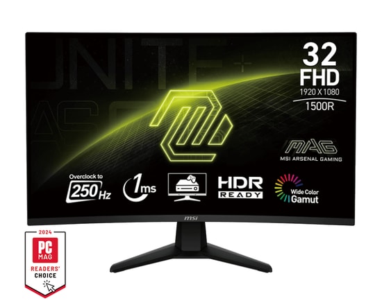 MSI MAG 32C6X 32" Curved Oyuncu Monitörü: FHD 250Hz, 1ms, Adaptive-Sync, 10 Bit 1500R VA Panel, HDMI, DP, Vesa