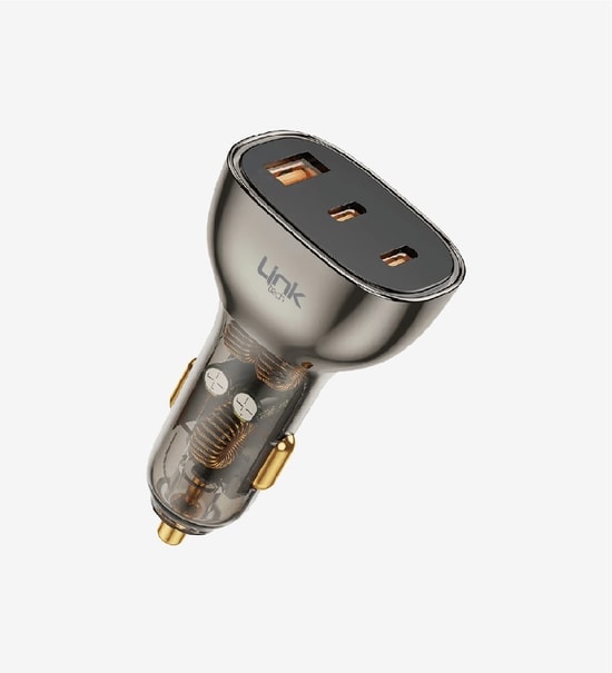 LinkTech LCH-C506 Şeffaf 80W Çift PD (30+20W) & QC 30W Süper Hızlı Araç Şarj Cihazı - 3 Çıkışlı, Hızlı Şarj Desteği