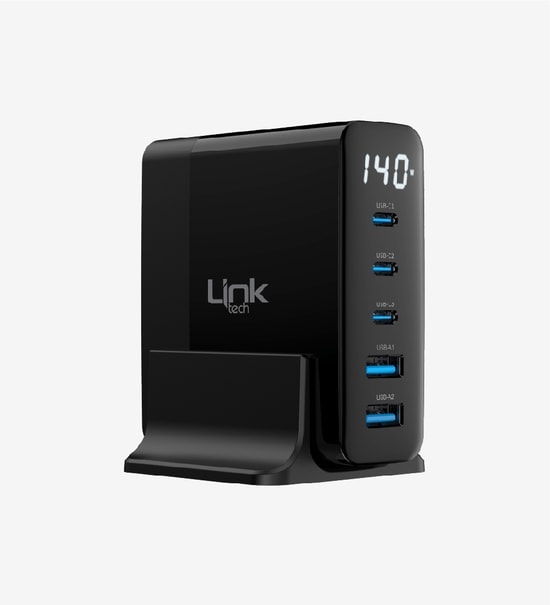 LinkTech G862 Premium 140W 5li Çıkış Super SI GaN Şarj Adaptörü (LNG-G862) - Hızlı Duvar Tipi Şarj Aleti, Siyah