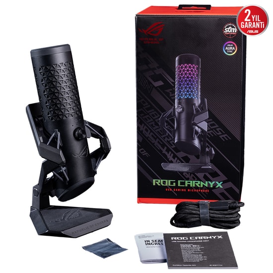 Asus Rog Carnyx C501 Profesyonel Kardioid Kondenser 25mm Kondenser Kapsül 192 Khz ARGB Profesyonel Yayıncı Mikrofonu