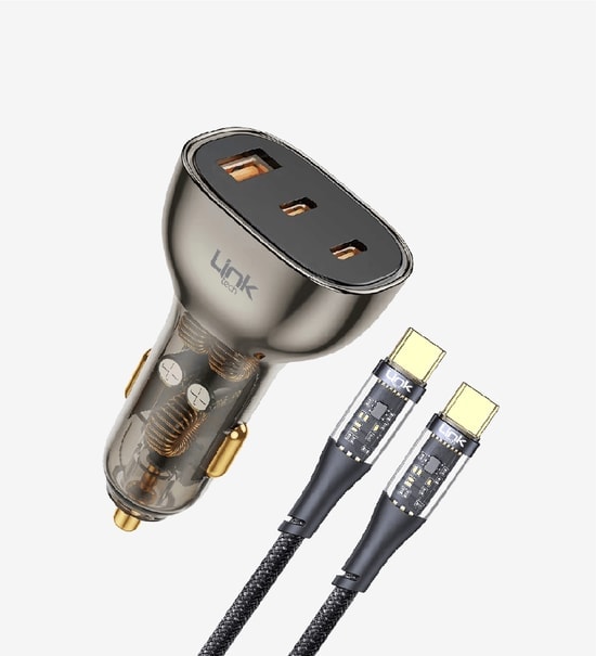 LinkTech LCH-C508 80W Şeffaf Çift PD & QC Type-C to Type-C Kablolu Süper Hızlı Araç Şarj Cihazı Aksesuarı