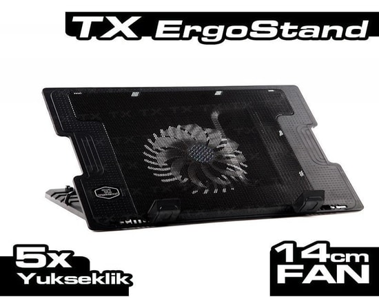 TX ErgoStand Laptop Soğutucu Stand (TXACNBERGST) - 14cm LED Fanlı, 5 Kademe Yükseklik, 2xUSB, 9-17" Notebook Uyumlu