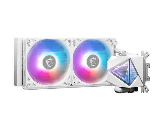 MSI Mag CoreLiquid I240 Beyaz Sıvı İşlemci Soğutucu - 2x120mm PWM Fanlı, 70CFM, Bakır Plaka, 3400RPM, Dinamik Rulmanlı