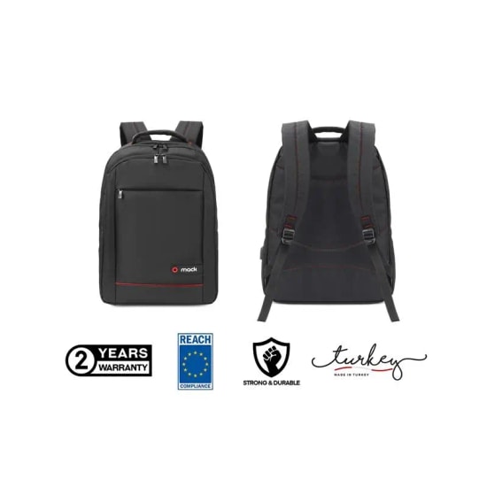 Mack Office MCC-006 Siyah 15.6" Laptop Sırt Çantası - USB Şarj Portlu, 3 Ana Cep, Unisex, Su Geçirmez, Ergonomik Tasarım