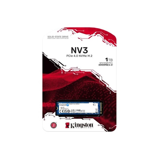 Kingston NV3 1TB NVMe M.2 2280 SSD (SNV3S/1000G) - 6000/4000 MB/s Okuma/Yazma, PCIe Gen4x4, 3D NAND, Yüksek Performans