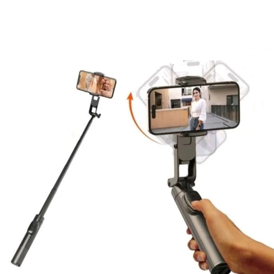 Nettech A8 Gimbal Telefon Sabitleyici (Siyah) NT-106765 - Alüminyum Gövde, 180 Derece Dönüş, Bluetooth Bağlantısı