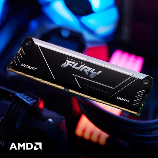 Kingston Fury Beast 32GB (2x16GB) 3600MHz DDR4 RGB Ram (KF436C18BB2AK2/32TR) - CL18, Siyah, Yüksek Performans Bellek