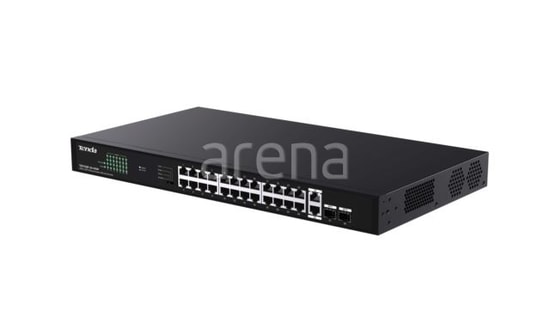 Tenda TEG1128P-24-410W 24 Port Gigabit PoE+ Switch - 2x SFP, 2x Uplink, 410W Güç, 6KV Yıldırım Koruması, Rack Mount