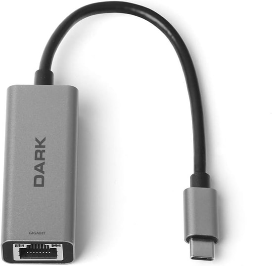 Dark DK-AC-U31X3GL2 USB 3.1 Type-C Gigabit Ağ Adaptörü - 10/100/1000 Mbps Ethernet, Gri Alüminyum, Bağlantı Durum LED