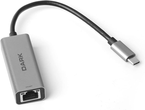 Dark DK-AC-U31X3GL2 USB 3.1 Type-C Gigabit Ağ Adaptörü - 10/100/1000 Mbps Ethernet, Gri Alüminyum, Bağlantı Durum LED