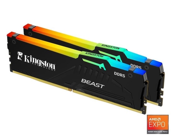 Kingston Fury Beast 32GB (2x16GB) 6400MHz DDR5 RGB Ram (KF564C32BBEAK2-32) - EXPO/XMP Destekli, Yüksek Performans Bellek